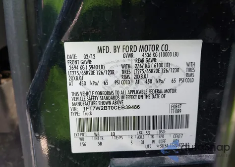 2012 Ford F-250 Lariat z USA, uszkodzony, nr VIN 1FT7W2BT0CEB39486